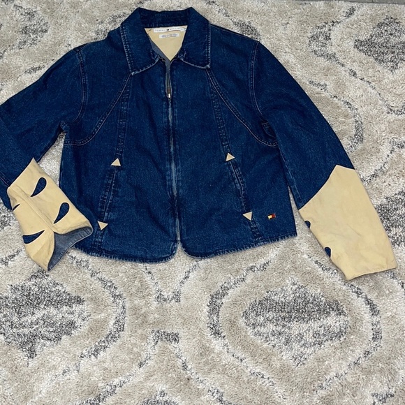 VINTAGE Tommy Hilfiger Denim Zip Jacket With Creme Suede Cuffs - Picture 3 of 12